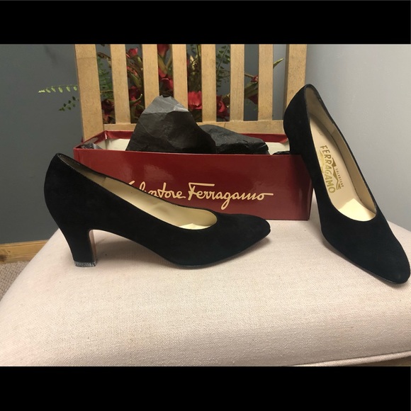 Salvatore Ferragamo Shoes - Vintage Black Suede Ferragamo Heel